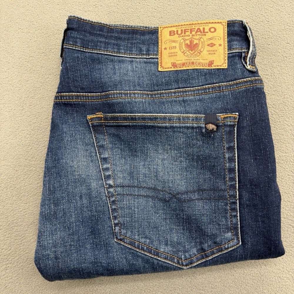Buffalo David Bitton Skinny Max Jeans Mens 34x30 Stretch Dark Blue Denim Faded